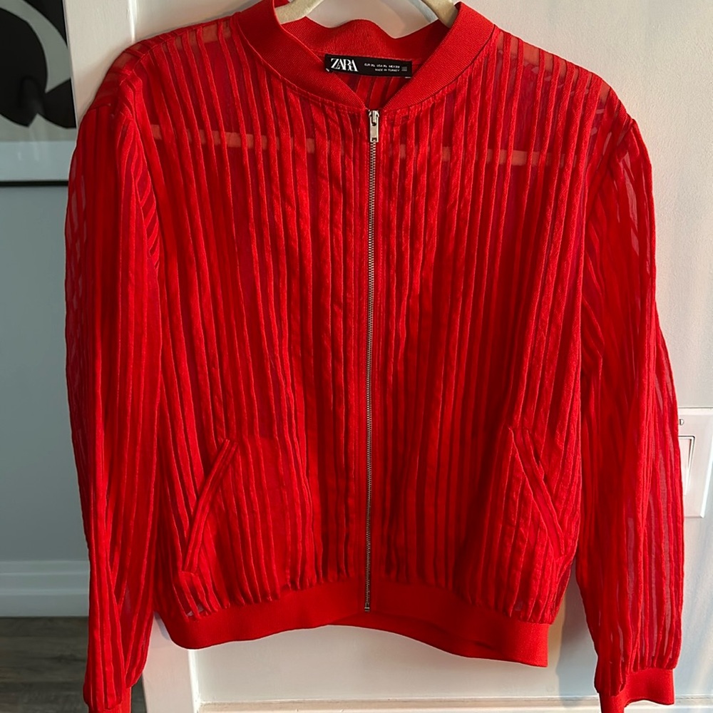 Zara Red Organza Bomber Jacket